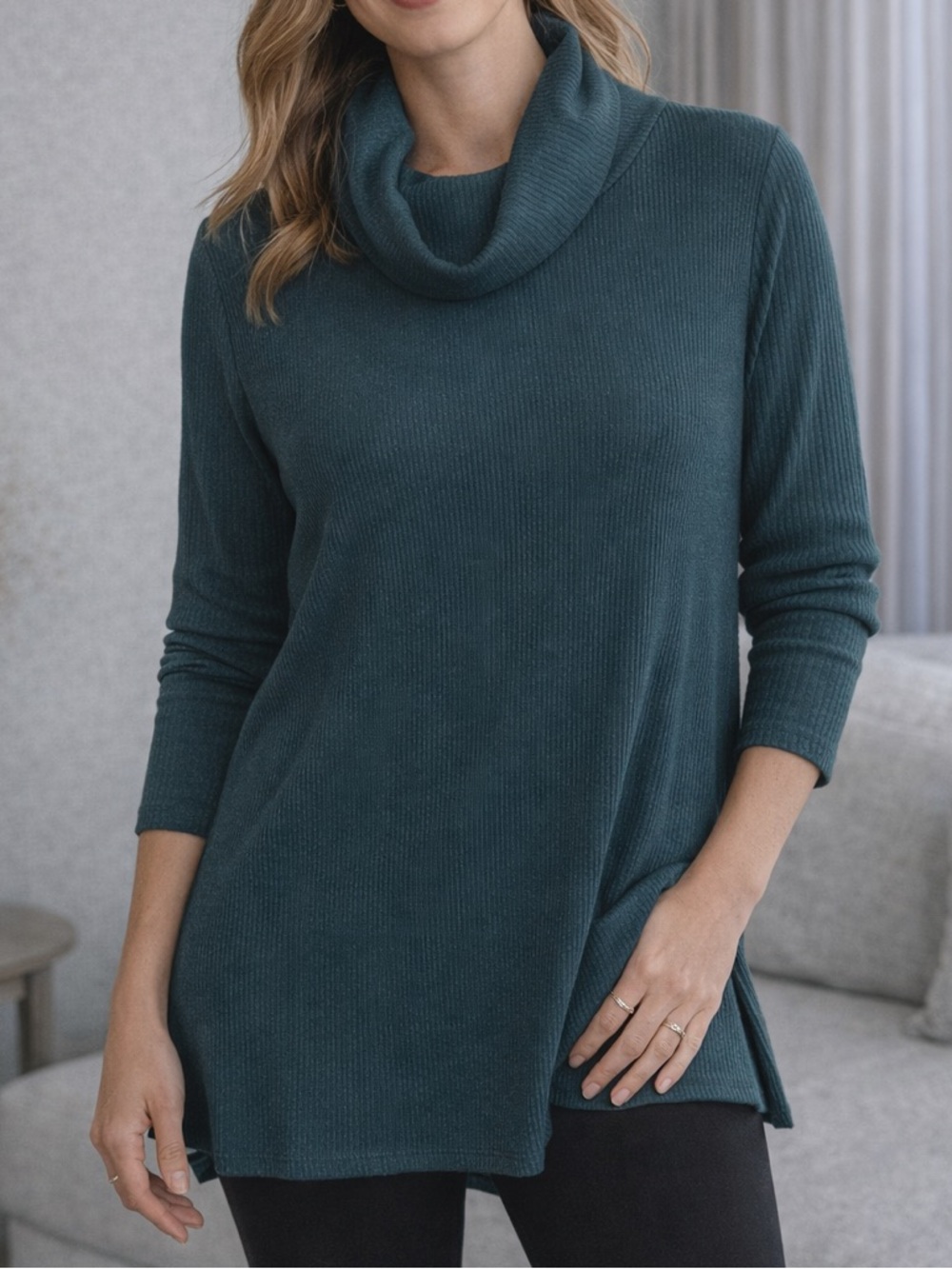 Apt. 9 Teal Cowl Neck Tunic Sweater